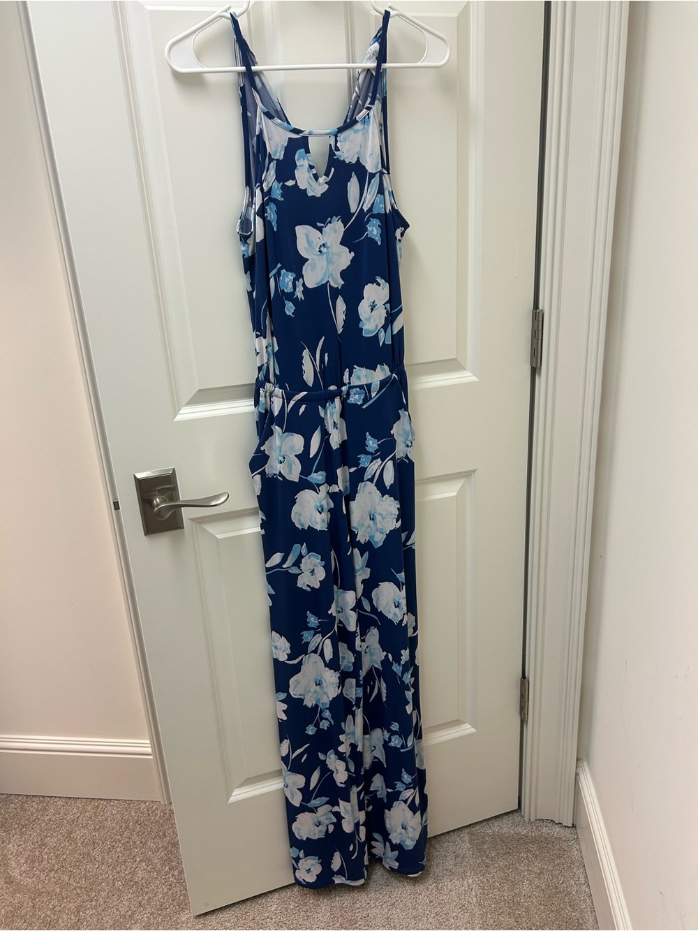 Market & Spruce Navy and Light Blue Floral Maxi Jumpsuit